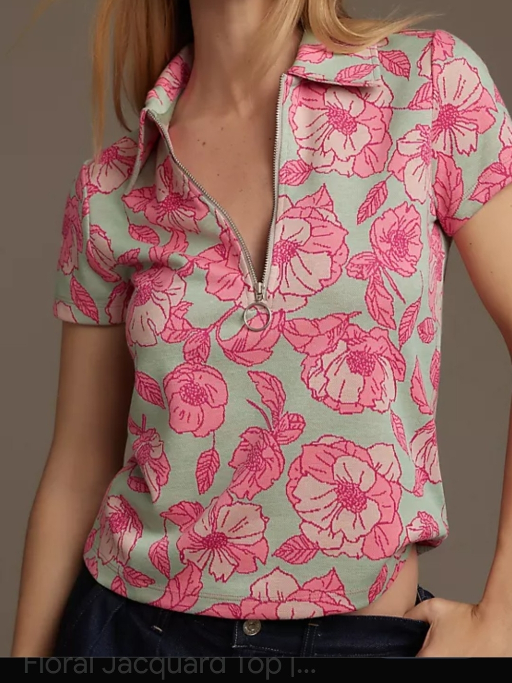 Maeve By Anthroplogie Pink Floral Zip Polo Top on Mint Sz S As Seen On